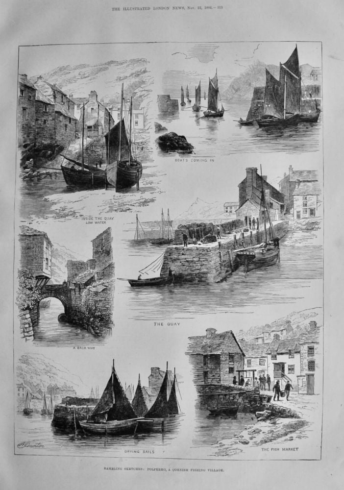 Rambling Sketches :  Polperro, a Cornish Fishing Village.  1884.