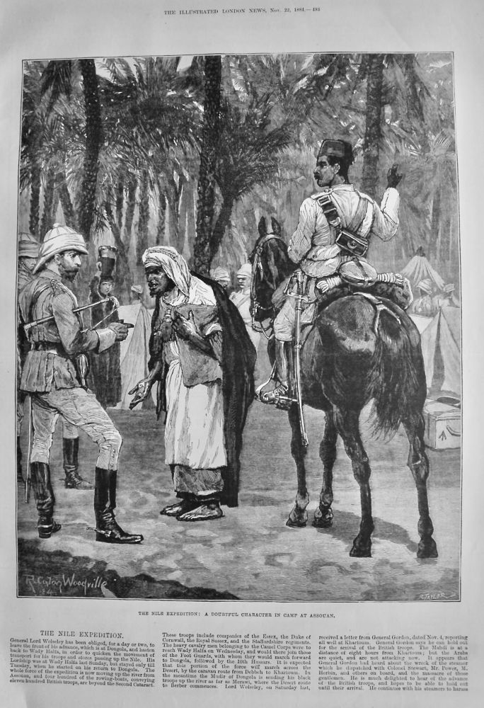 The Nile Expedition :  A Doubtful Character in Camp at Assouan.  1884.