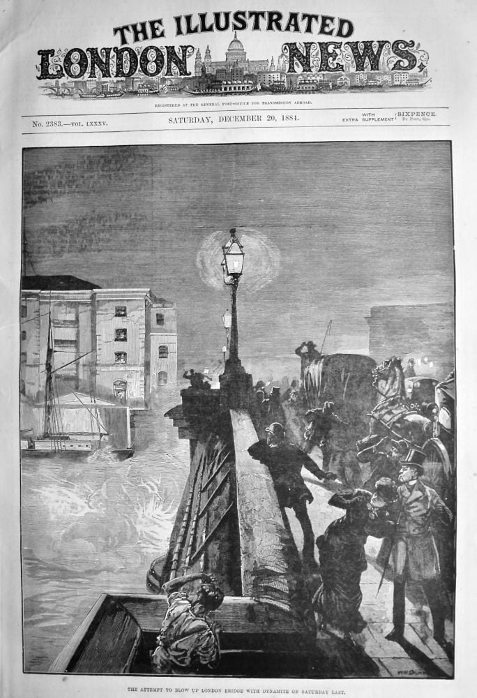 The Attempt to Blow up London Bridge with Dynamite on Saturday Last.  1884.