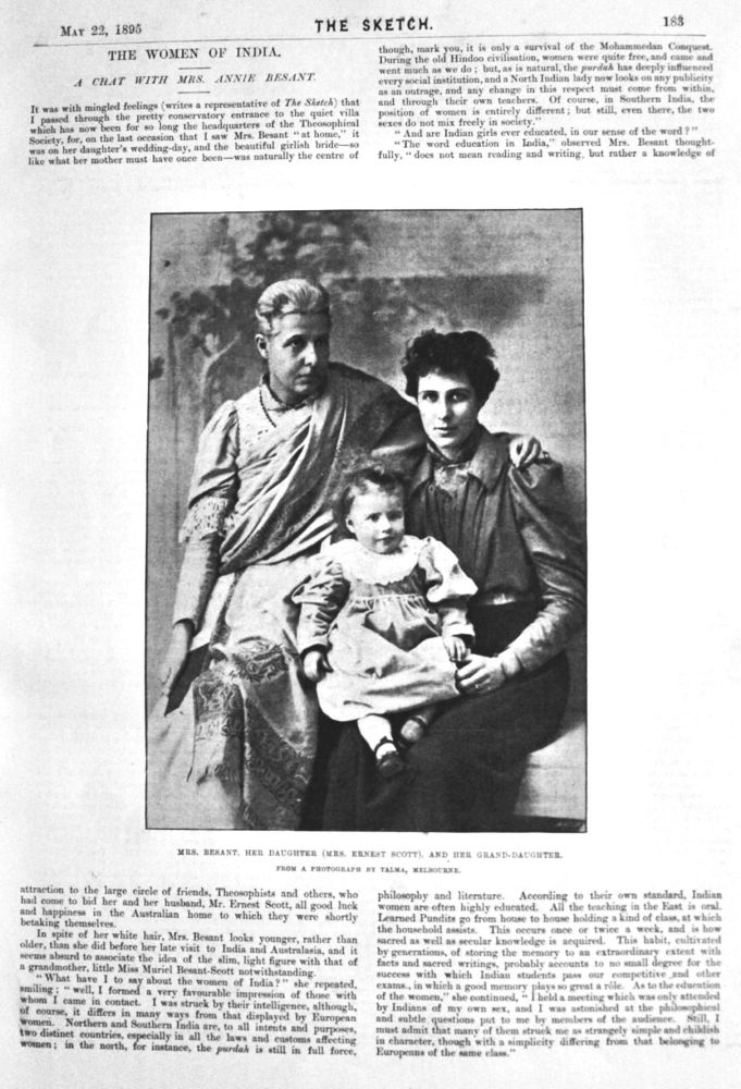 The Women of India.  A Chat with Mrs.  Annie  Besant.  1895.