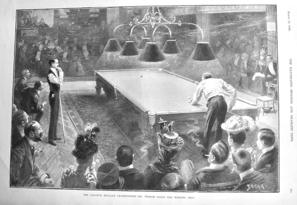 The Amateur Billiard Championship- Mr. Wisdom makes the Winning Shot.  1899.