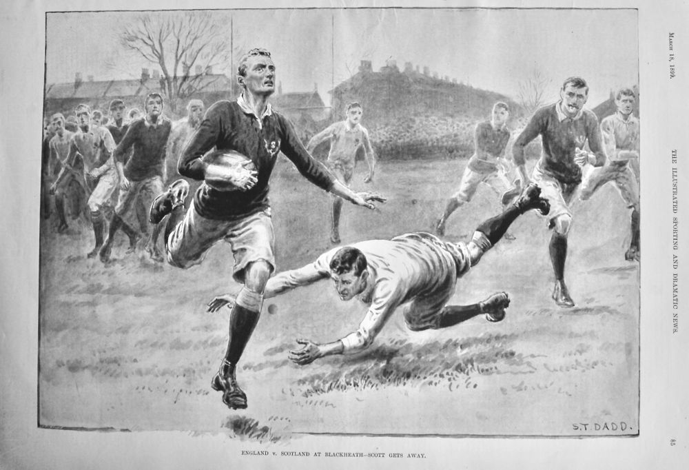 England v. Scotland at Blackheath - Scott gets away.  1899.