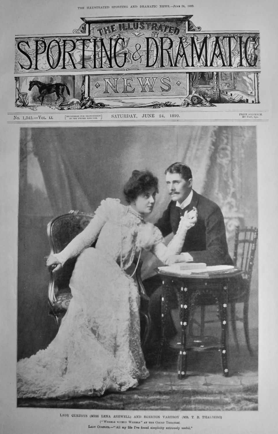 Lady Curtoys (Miss Lena Ashwell) and Egerton Vartroy (Mr. T. B. Thalberg). 