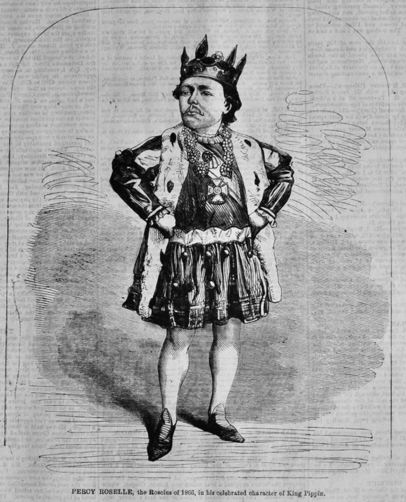 Percy Roselle, the Roscius of 1866, in his celebrated character of King Pippin. (Dwarf Actor) 1866