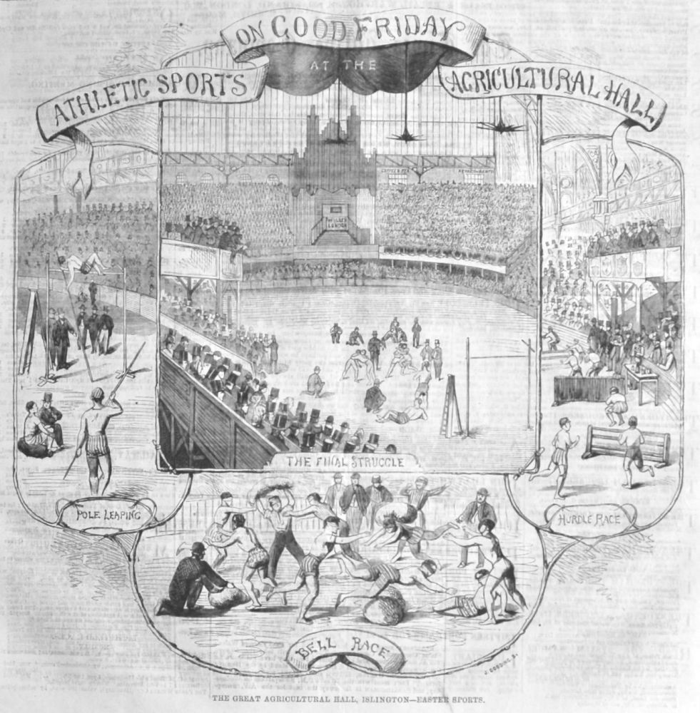 The Great Agricultural Hall, Islington - Easter Sports.  1866.