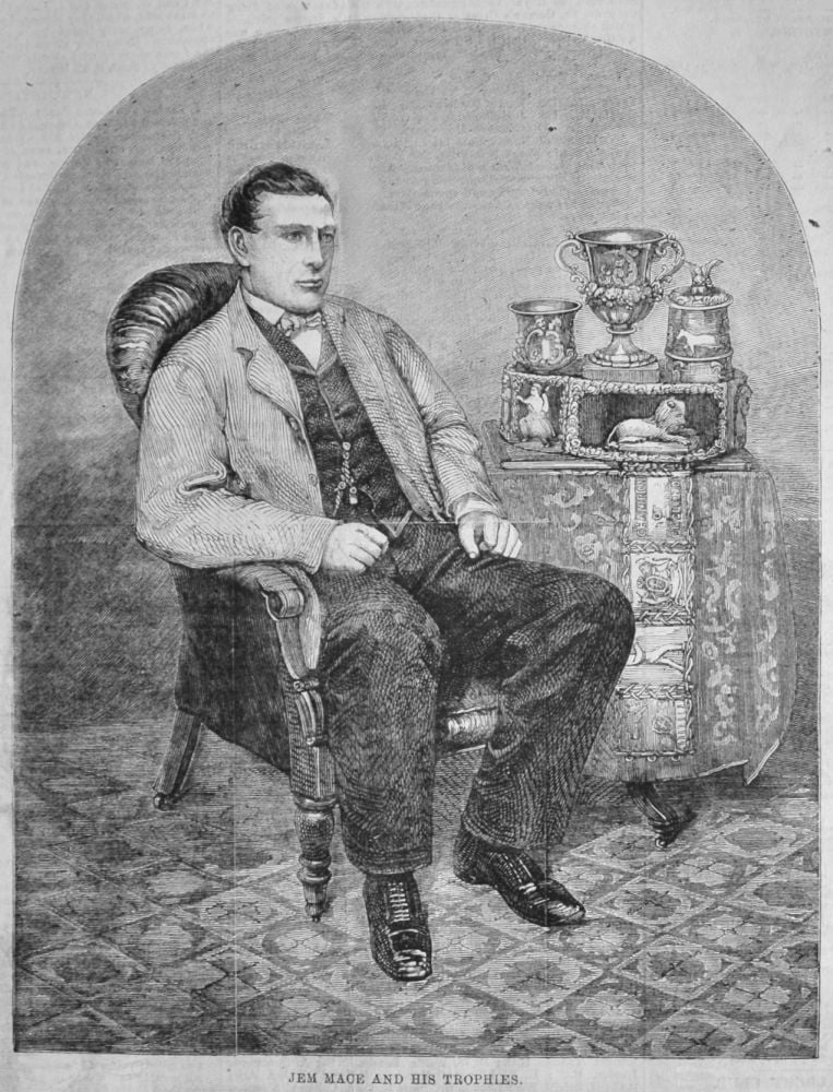 Jem Mace with his Trophies.  1866.