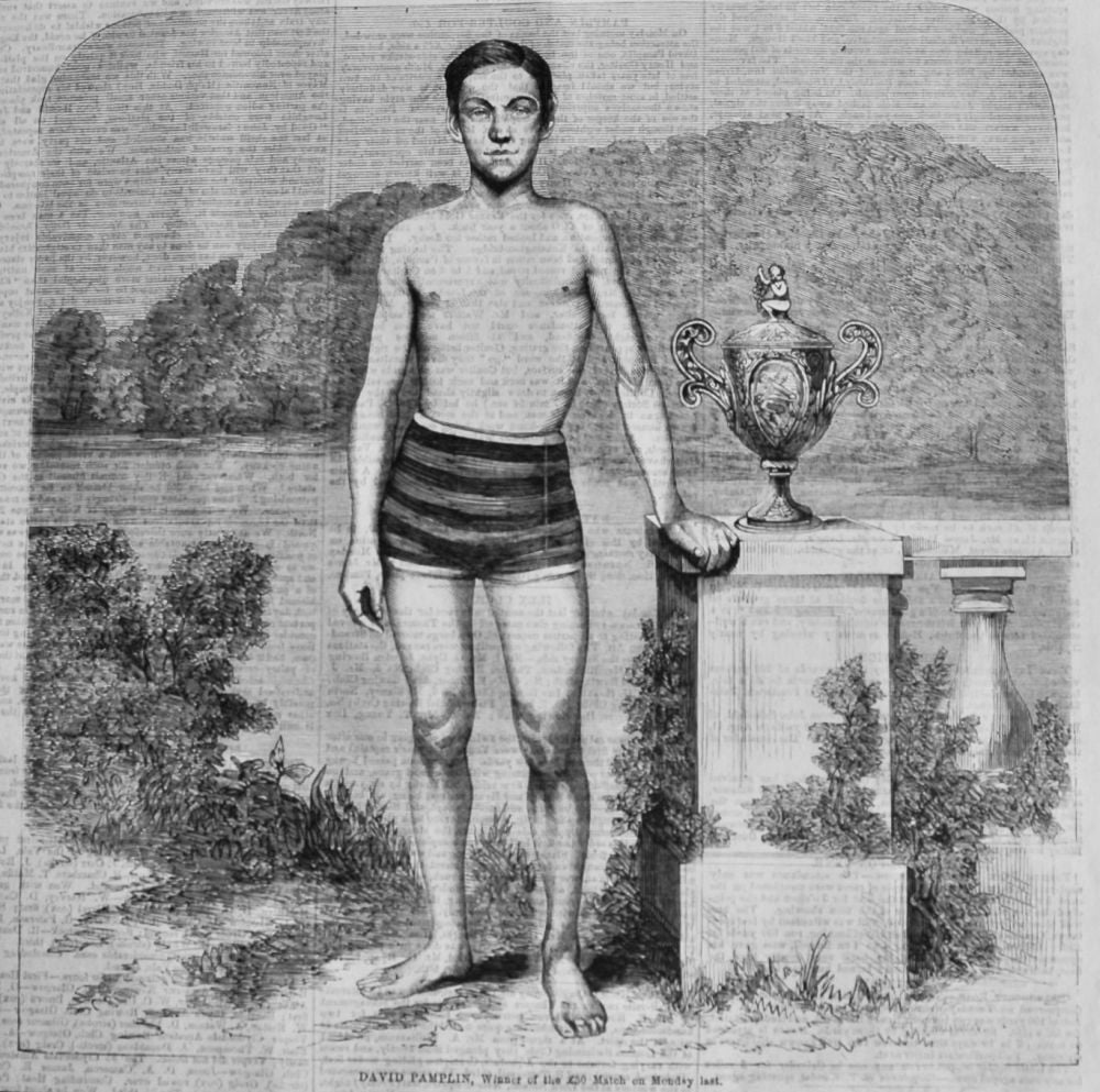 DAVID PAMPLIN,  Winner of the £50 Match on Last Monday.  1866. (Swimming).
