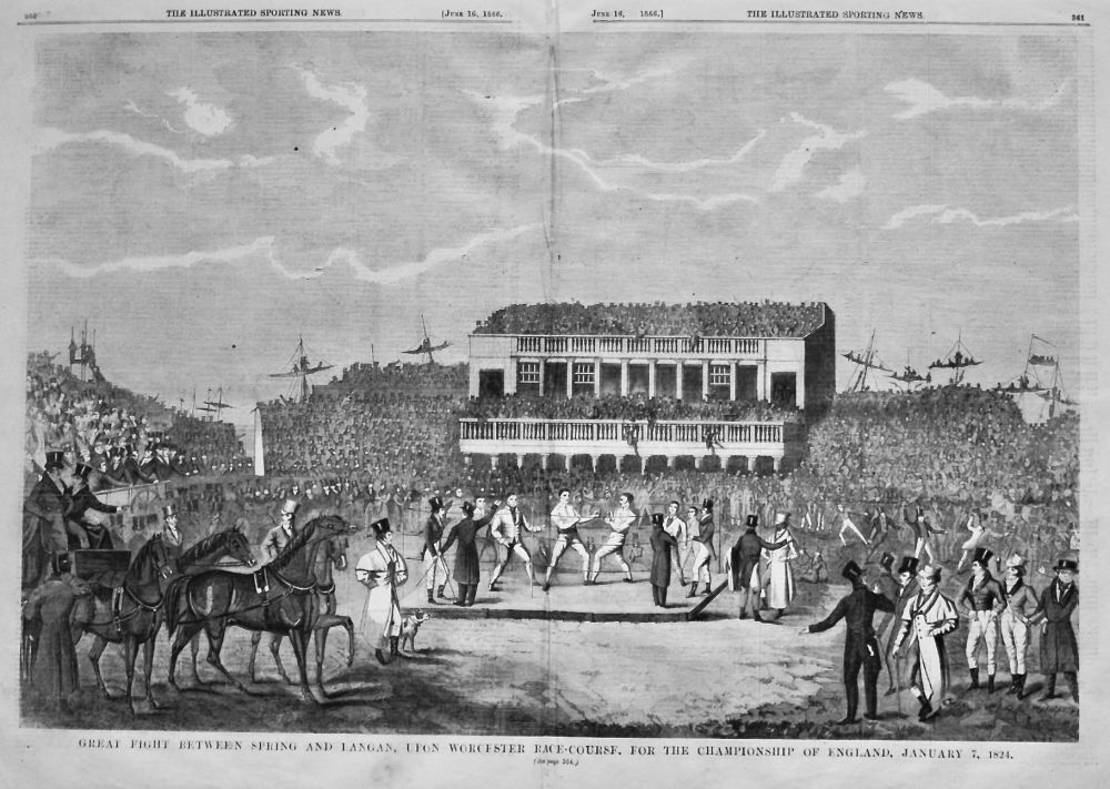Great Fight between Spring and Langan, upon Worcester Race-course, for the Championship of England, January 7, 1824.