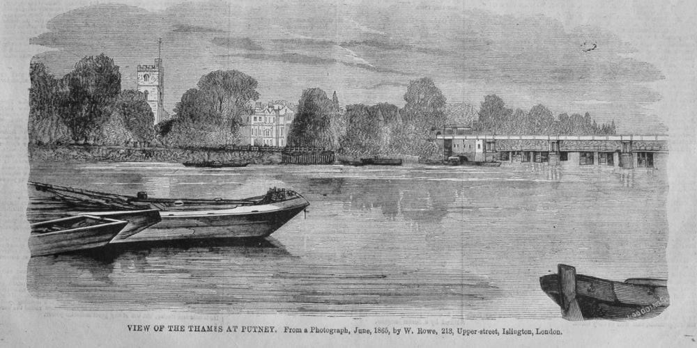 View up the Thames at Putney.  1866.