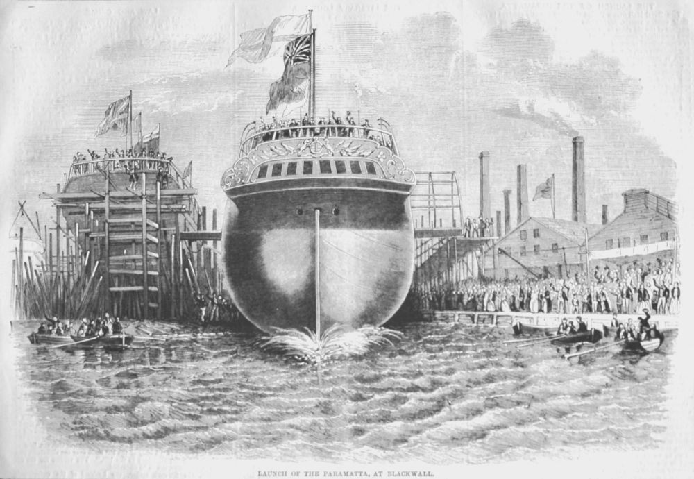 Launch of the Paramatta, at Blackwall.  1858.