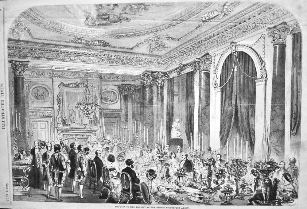 Banquet to Her Majesty in the Saloon, Stoneleigh Abbey.  1858.