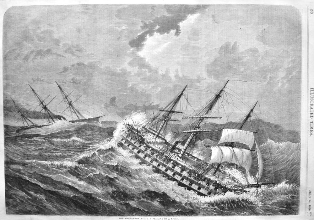 The Agamemnon and the Niagara in a Storm.  1858.