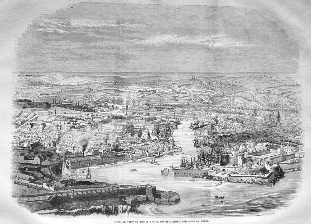 General View of the Harbour, Fortifications, and Town of Brest. 1858.