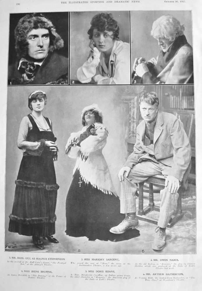 Actors and Actresses from the Stage at this time.   October 1915.