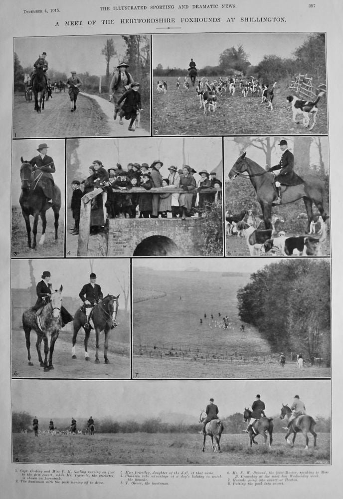 A Meet of the Hertfordshire Foxhounds at Shillington.  1915.