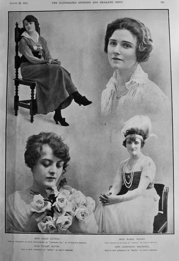 Miss Doris Lytton,  MIss Violet Blyth,  Miss Mabel Sealby, Miss Josephine Brandell.  1915.  (Actresses).