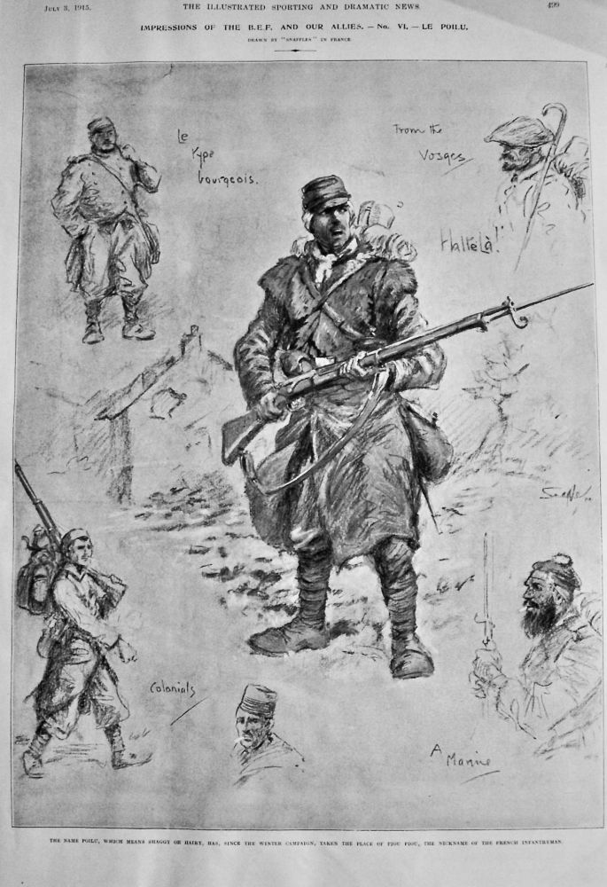 Impressions of the B.E.F. and our Allies.- No. VI.- Le Poilu."  1915.