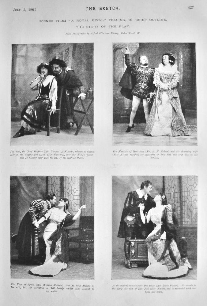 Scenes from "A Royal Rival," Telling, in Brief Outline, the Story of the Play.  1901.