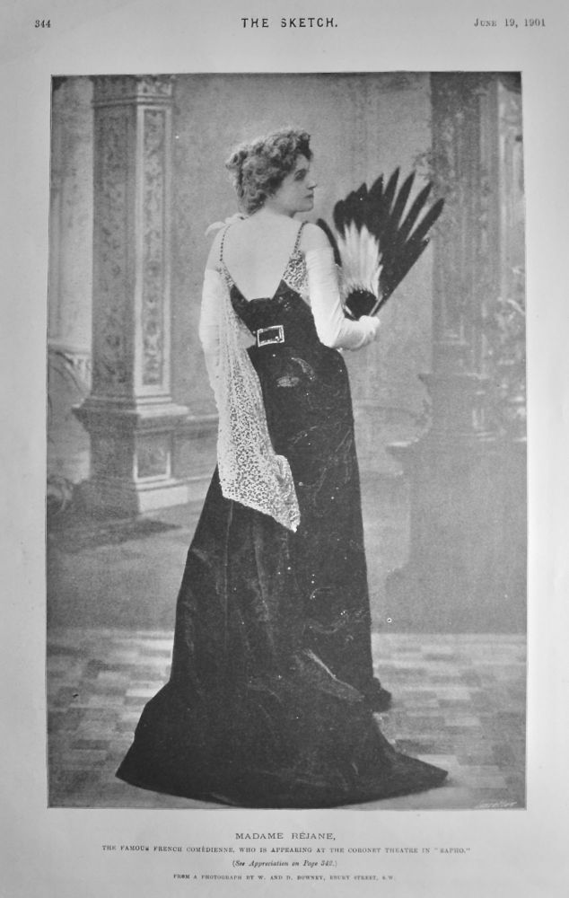 Madame Rejane, the Famous French Comedienne, who is appearing at the Coronet Theatre in "Sapho."  1901.