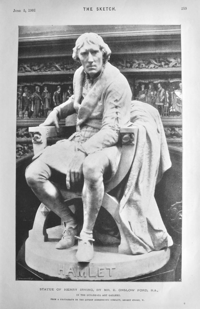 Statue of Henry Irving, by Mr. E. Onslow Ford, R.A. in the Guildhall Art Gallery.  1901.