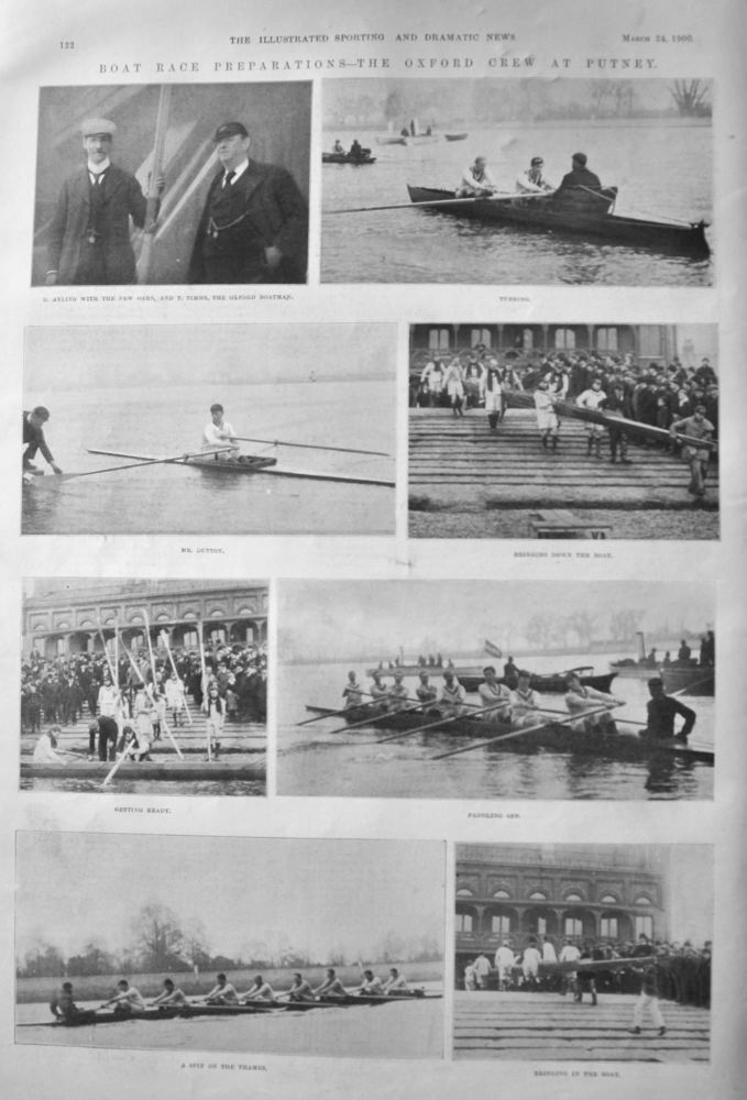 Boat Race preparations- The Oxford Crew at Putney.  1900.
