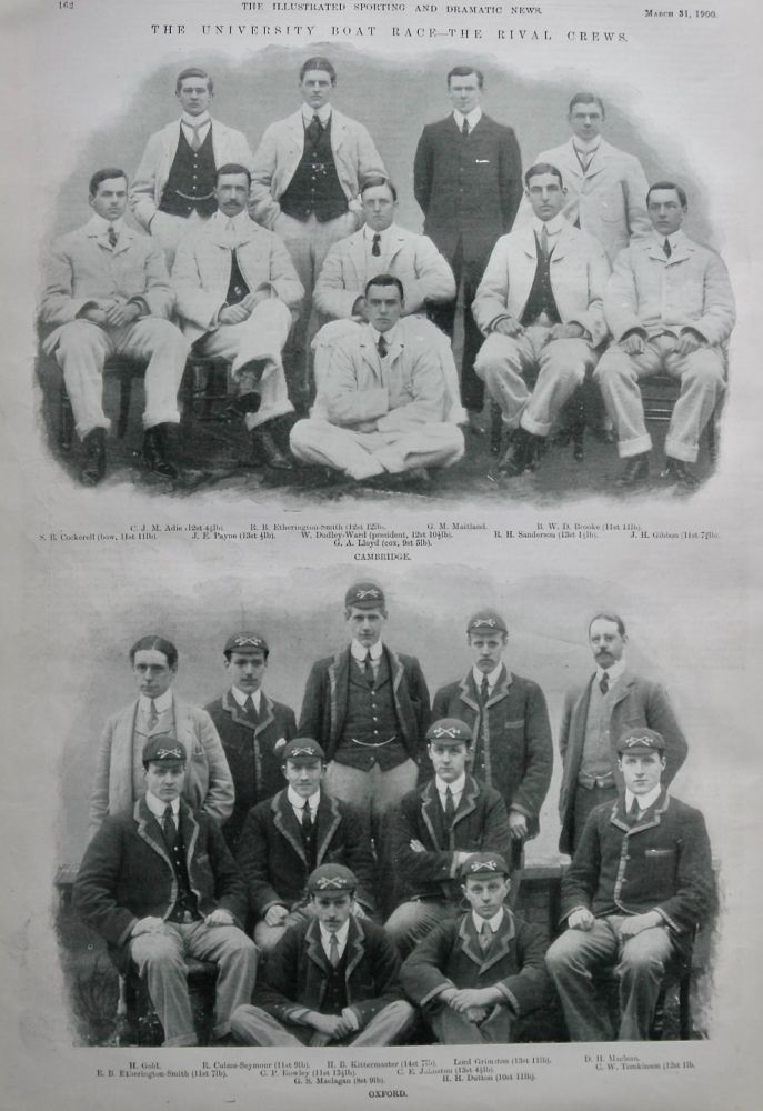 The University Boat Race - The Rival Crews.  1900.