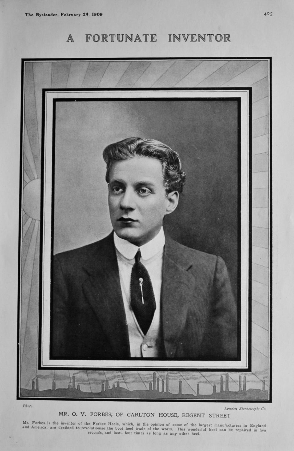 Mr. O. V. Forbes, of Carlton House, Regent Street.  (A Fortunate Inventor).