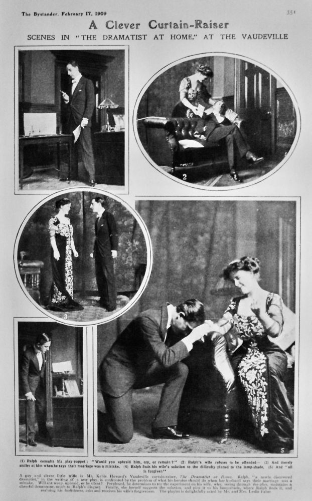 A Clever Curtain-Raiser :  Scenes in "The Dramatist at Home," at the Vaudeville.  1909.