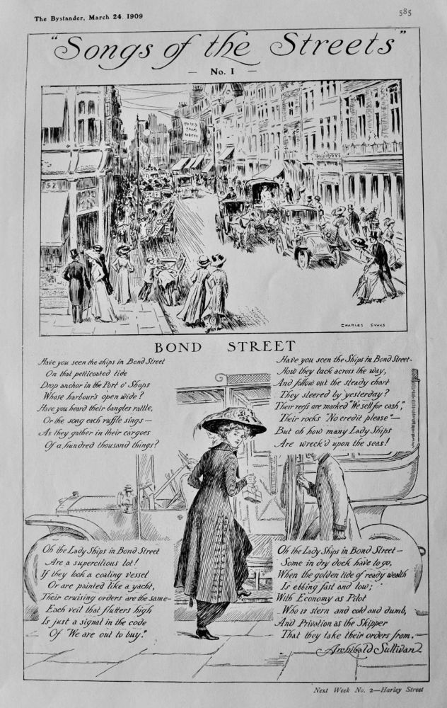 "Songs of the Streets" No. 1.  "Bond Street" written by Archibald Sullivan.  1909.
