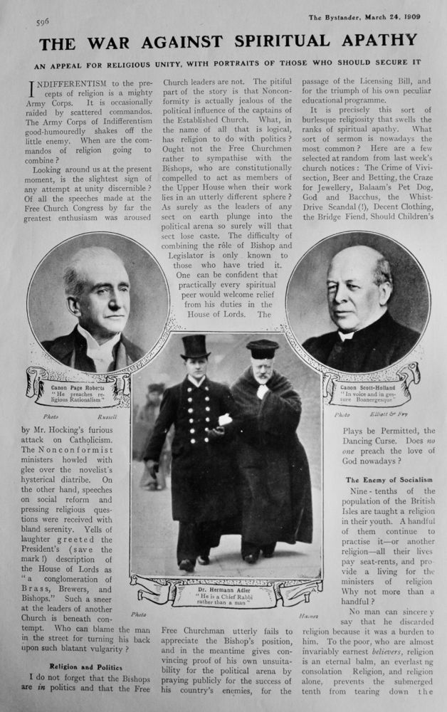 The War against Spiritual Apathy  : An Appeal for Religious Unity, with Portraits of those who should secure it.  1909.