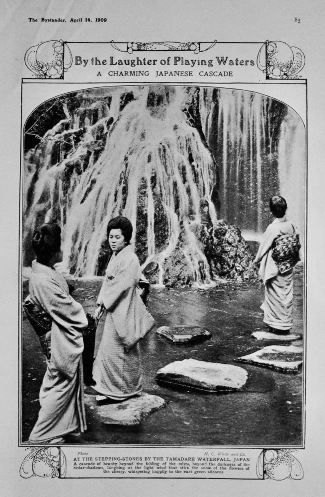 By the Laughter of playing Waters a Charming Japanese Cascade.  1909.