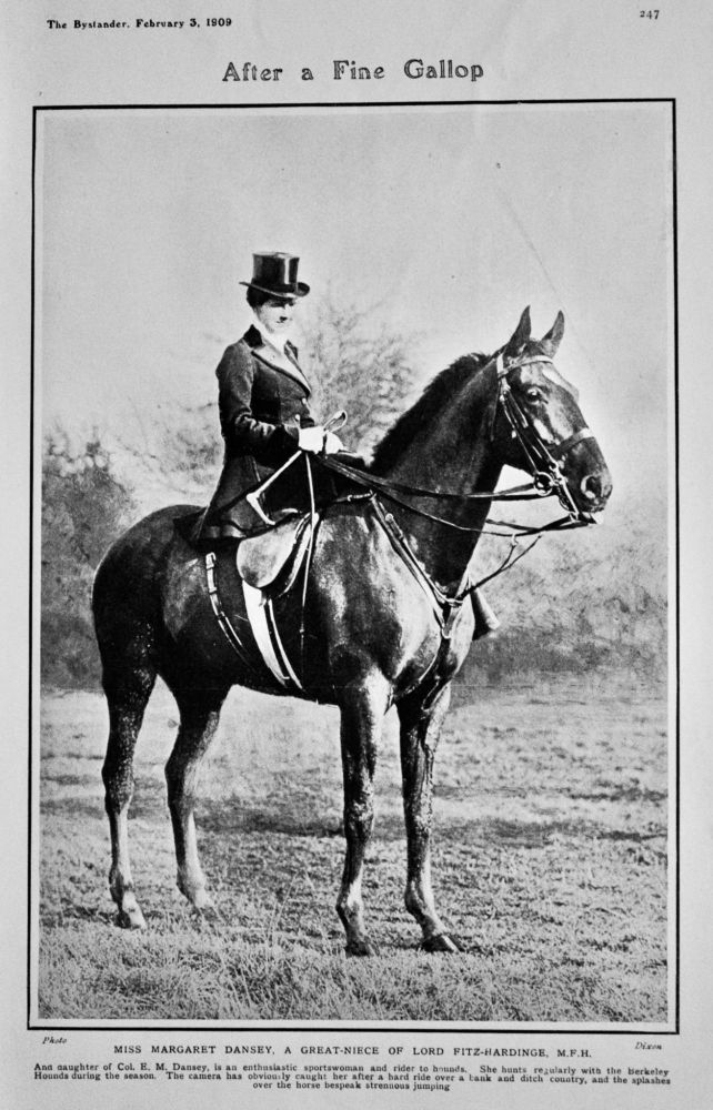 After a Fine Gallop :  Miss Margaret Dansey, a Great-Niece of Lord Fitz-Hardinge, M.P.H.  1909.
