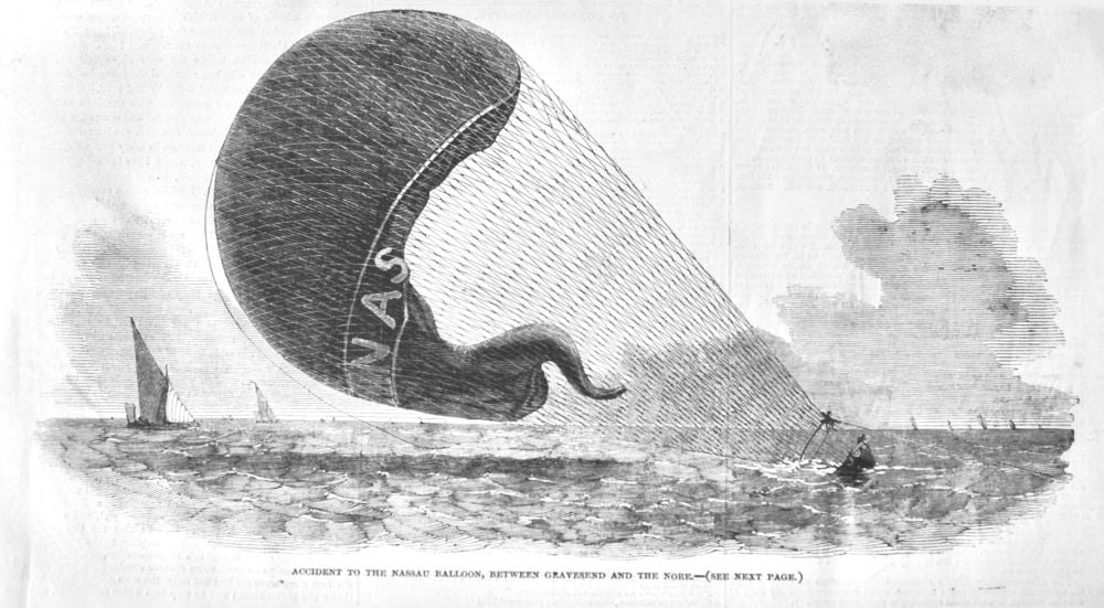 Accident to the Nassau Balloon, between Gravesend and the Nore.  1850.