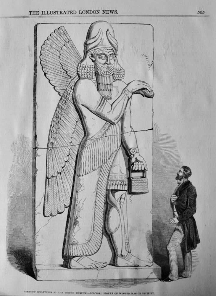 Nimroud Sculptures at the British Museum.- Colossal Figure of Winged Man or Divinity.  1850.