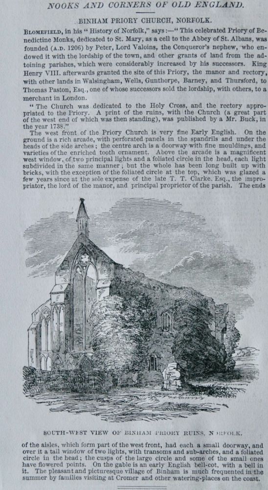 Nooks and Corners of Old England :  Binham Priory Church, Norfolk.  1850.