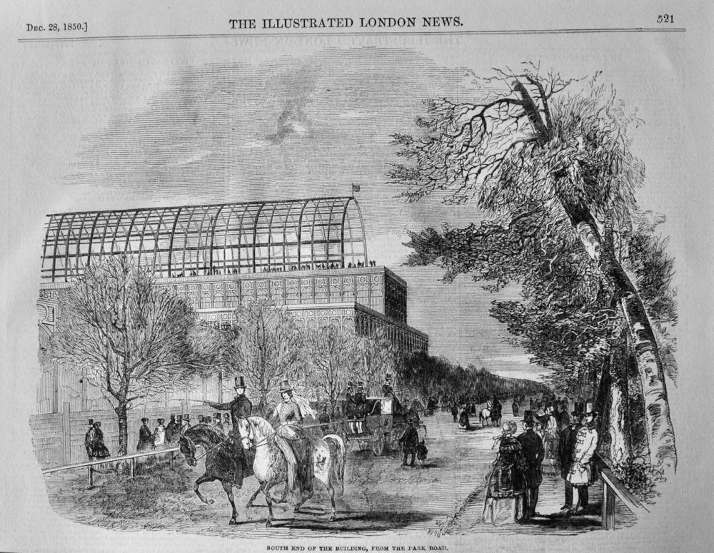 The Great Exhibition of 1851 :  South End of the Building, from the Park Road.  1850.