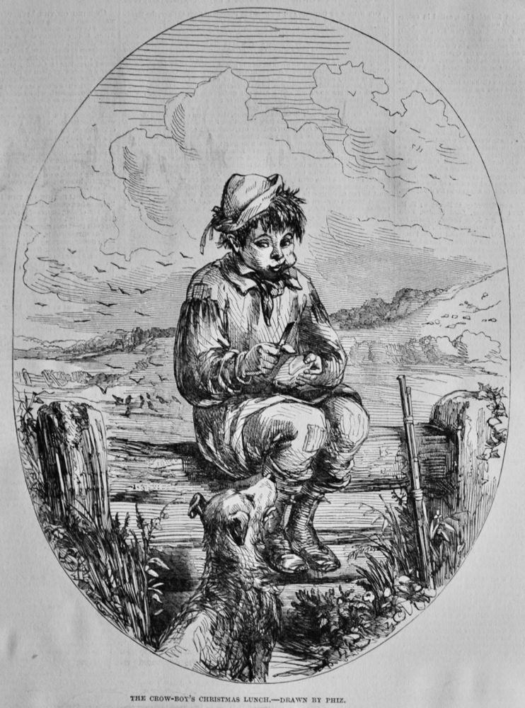 The Crow-Boy's Christmas Lunch.- Drawn by Phiz.  1850.