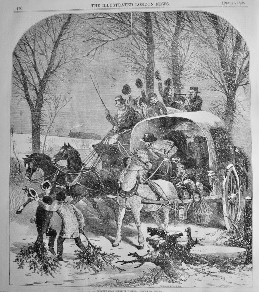 Country Road Scene in Winter.- Drawn by Foster.  1850.