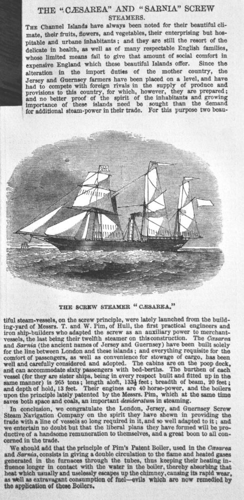 The "Caesarea" and "Sarnia" Screw Steamers.  1850.