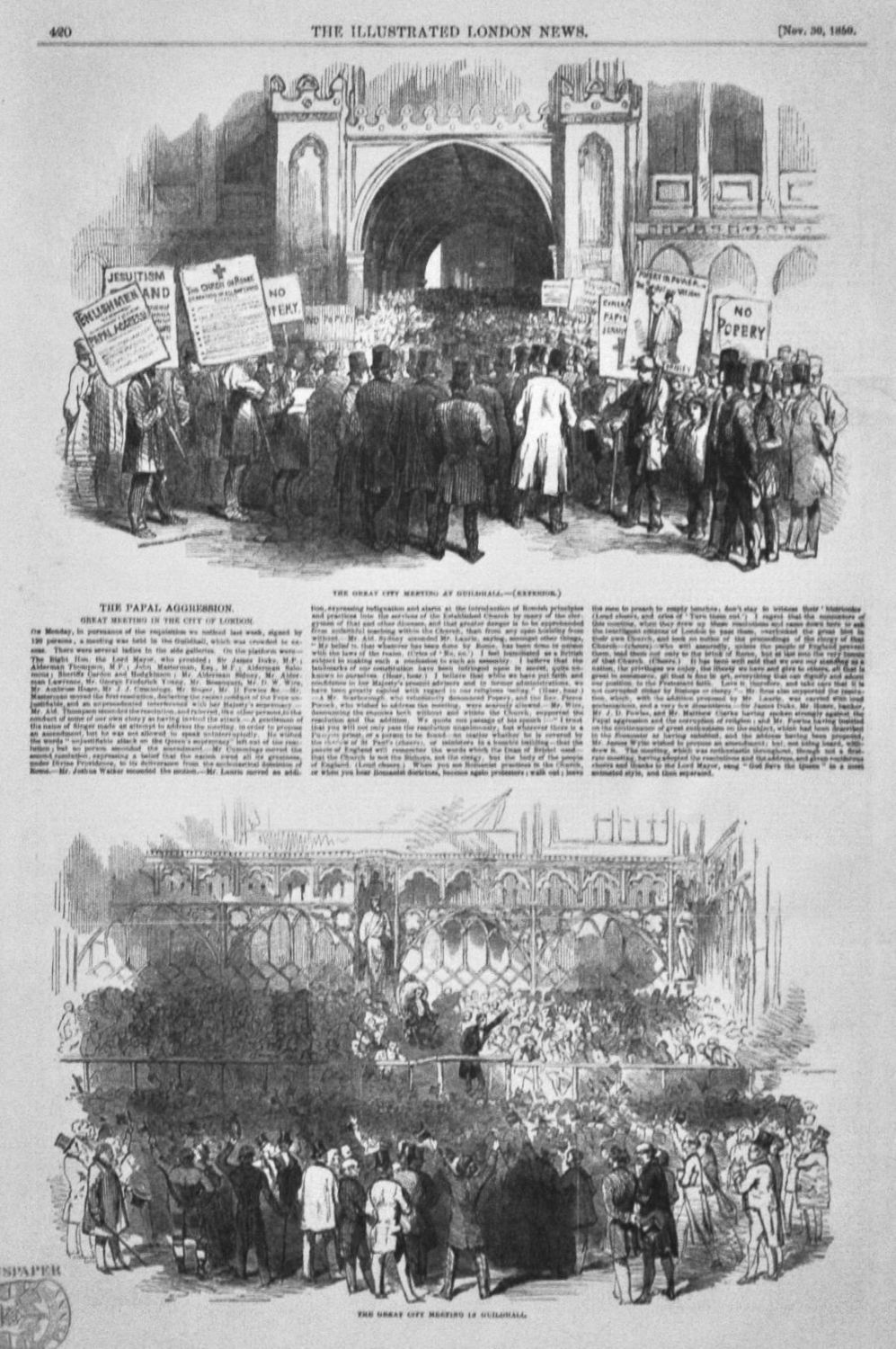 The Papal Aggression :  Great Meeting in the City of London.  1850.