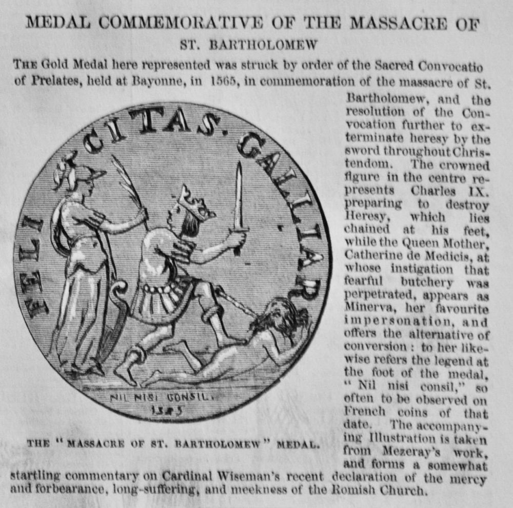 Medal Commemorative of the Massacre of St. Bartholomew. 1850.