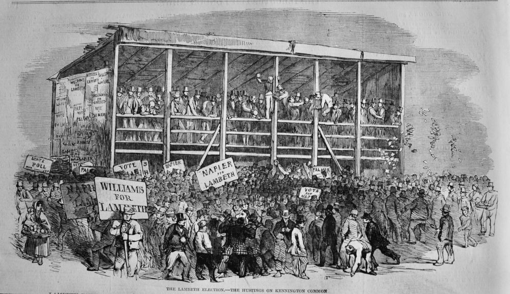 The Lambeth Election.- The Hustings on Kennington Gardens.  1850.