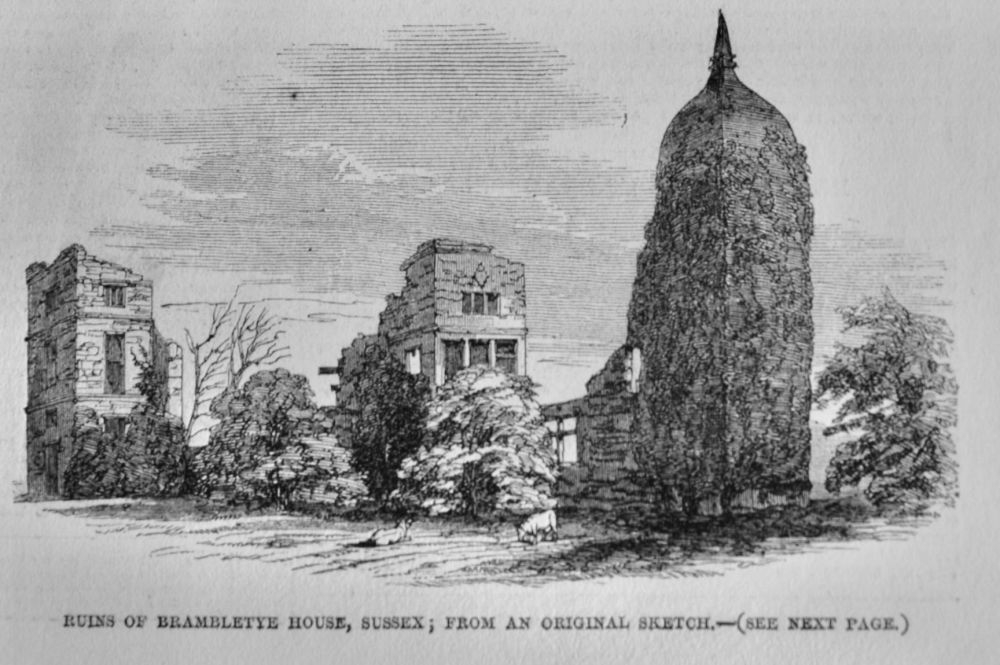 Ruins of Brambletye House, Sussex; From an Original Sketch.  1850.