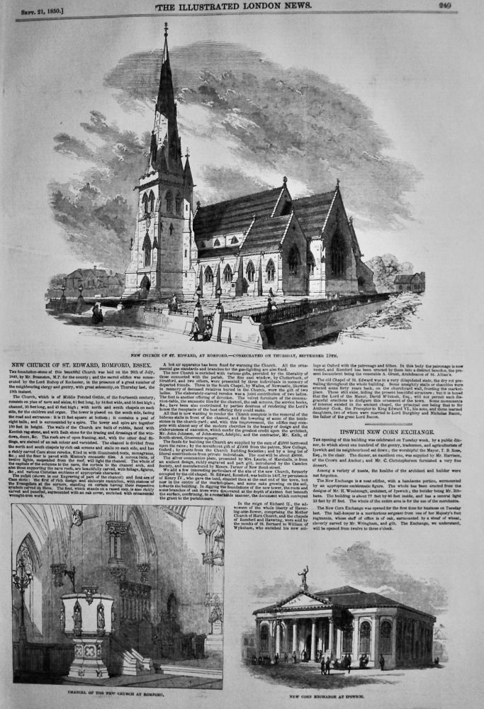 New Church of St. Edward, Romford, Essex.  1850.