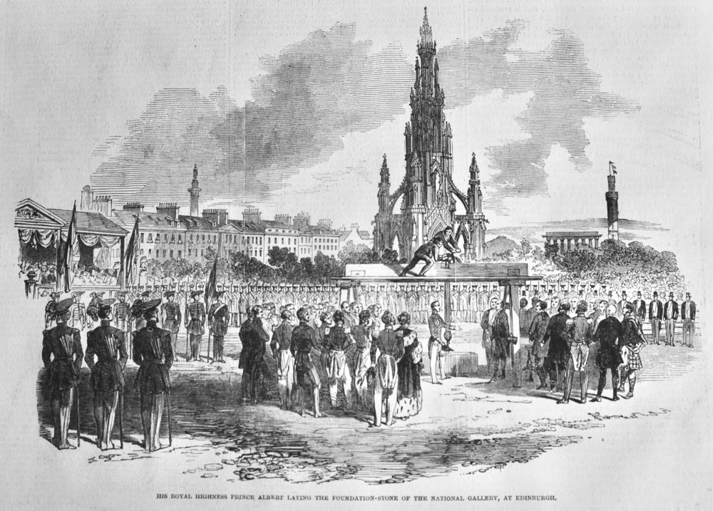 His Royal Highness Prince Albert laying the Foundation-Stone of the National Gallery, at Edinburgh.  1850