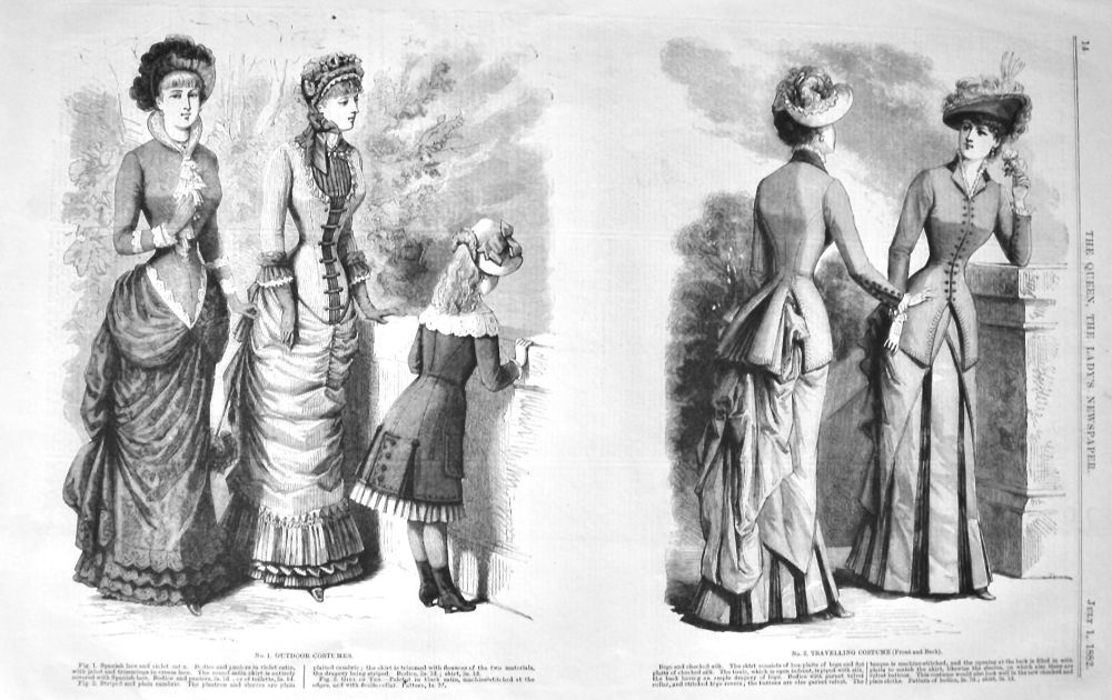Outdoor Costumes,  &  Travelling Costume   (Front and Back). 1882.