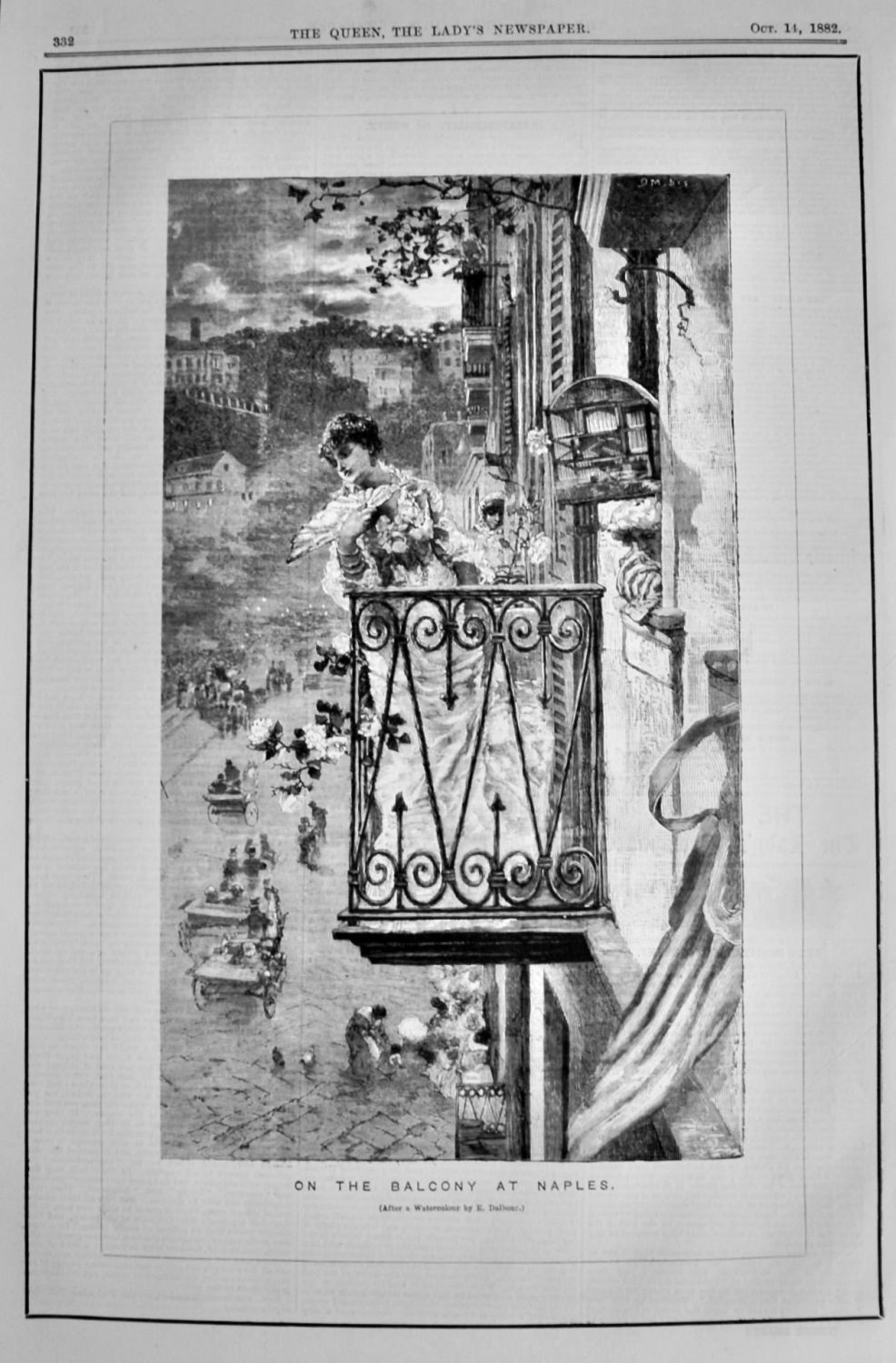 On the Balcony at Naples.  (After a Watercolour by  E. Dalbone.)  1882.
