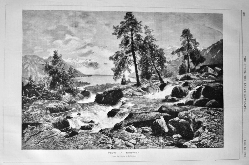 View in Norway. (After the Painting by E. Berghs.)  1882.