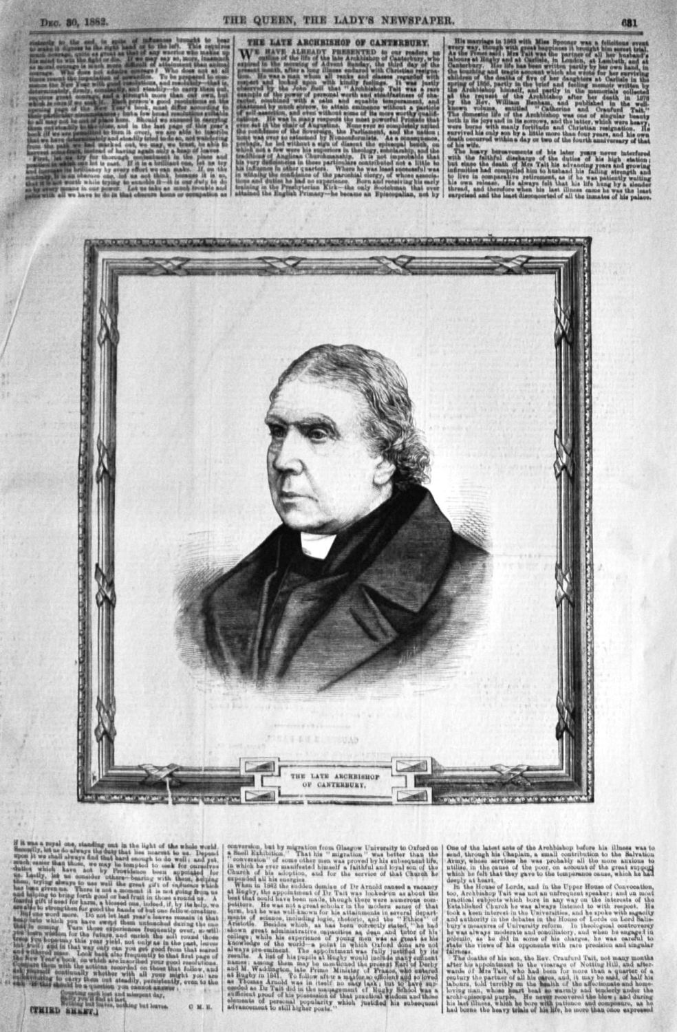 The Late Archbishop of Canterbury. 1882.