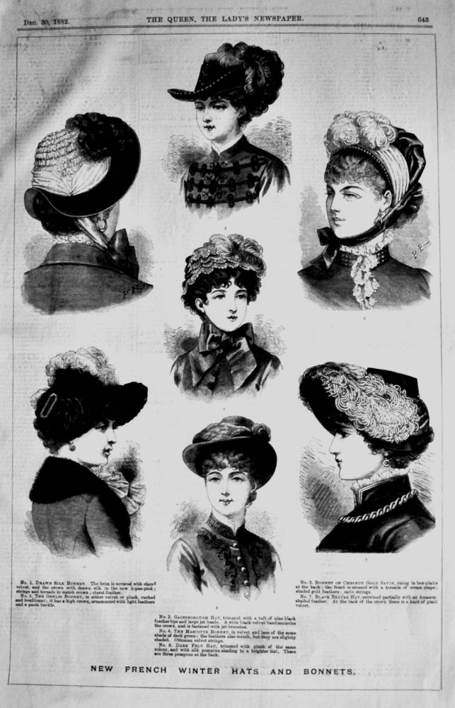 New French Winter Hats and Bonnets.  1882.